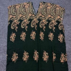 Seven Islands Kaftan Maxi Dress L/XL Green Paisley Batik Rayon Boho Beach